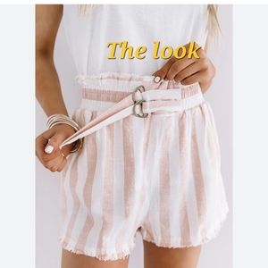 Umgee L linen blend cabana stripes smocked waist eyelash hems pockets